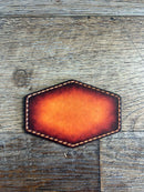 UV printed air brushed leatherette patch with raised stitching