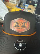 UV printed air brushed leatherette patch with raised stitching