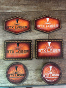 UV printed air brushed leatherette patch with raised stitching