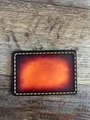 UV printed air brushed leatherette patch with raised stitching