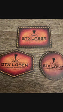 UV printed air brushed leatherette patch with raised stitching